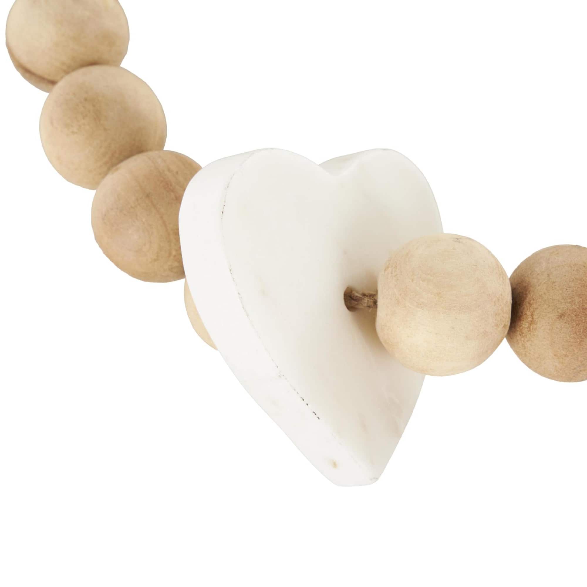 3.75ft. Light Brown Wood Bead & Marble Heart Garland with Tassel